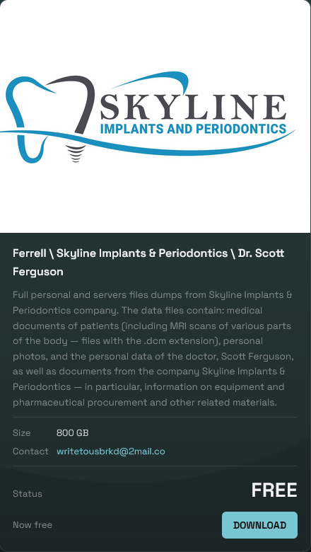 Skyline Implants & Periodontics falls victim to BARRACUDA Ransomware