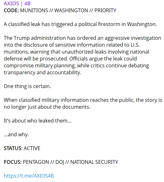 Alleged Leak of Classified USA Munitions Information