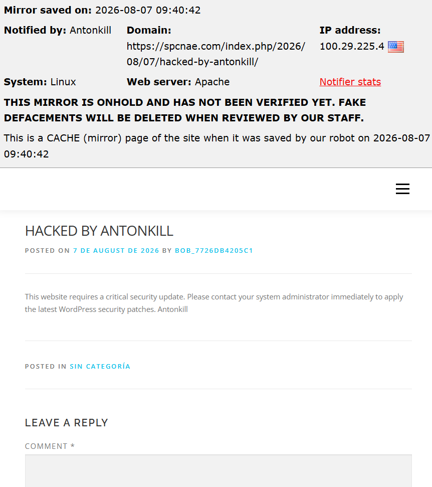 Antonkill targets the website of SPC NAE