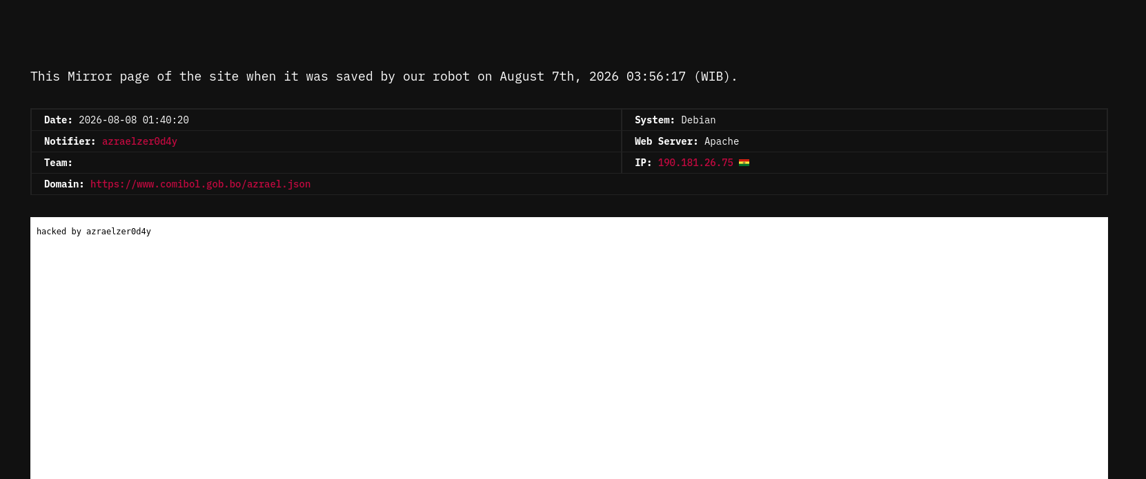 azraelzer0d4y targets the website of COMIBOL