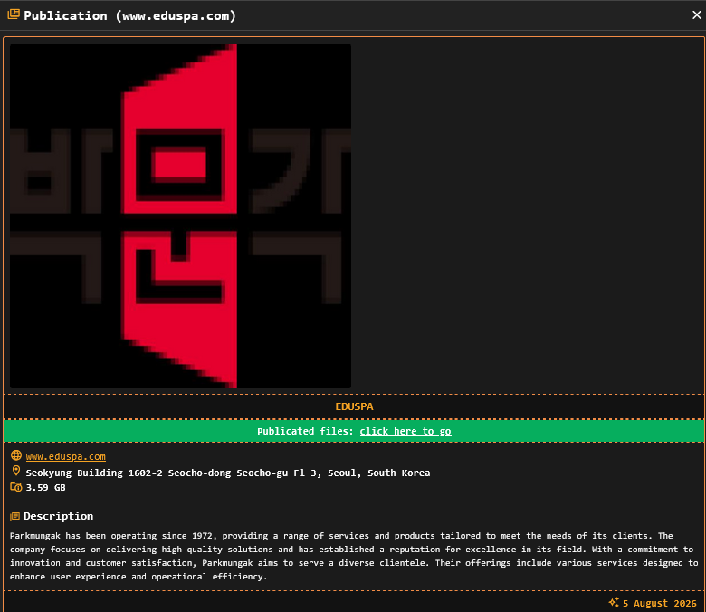 Eduspa Parkmungak Co., Ltd. falls victim to DragonForce Ransomware