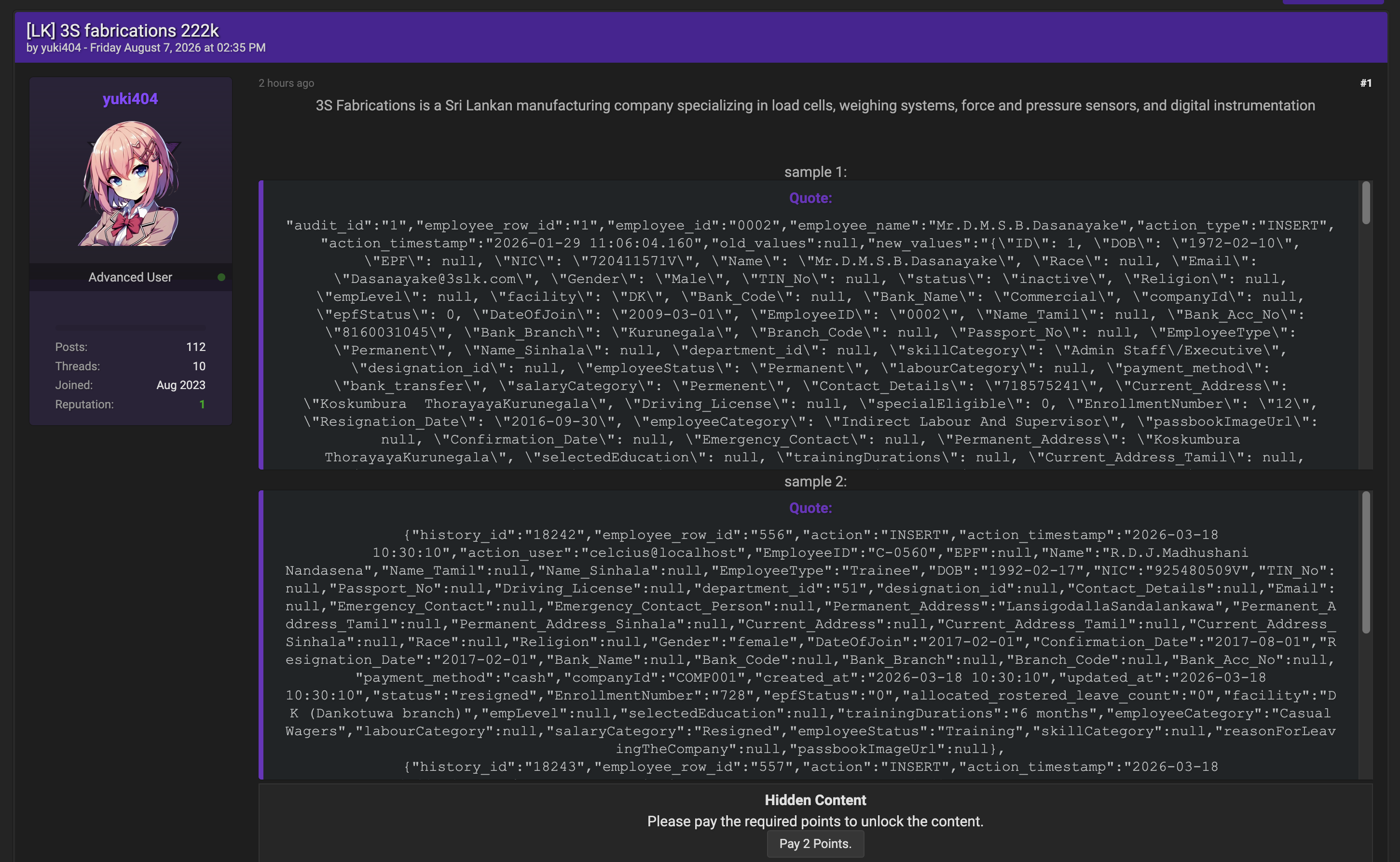 Alleged data breach of 3S Fabrications
