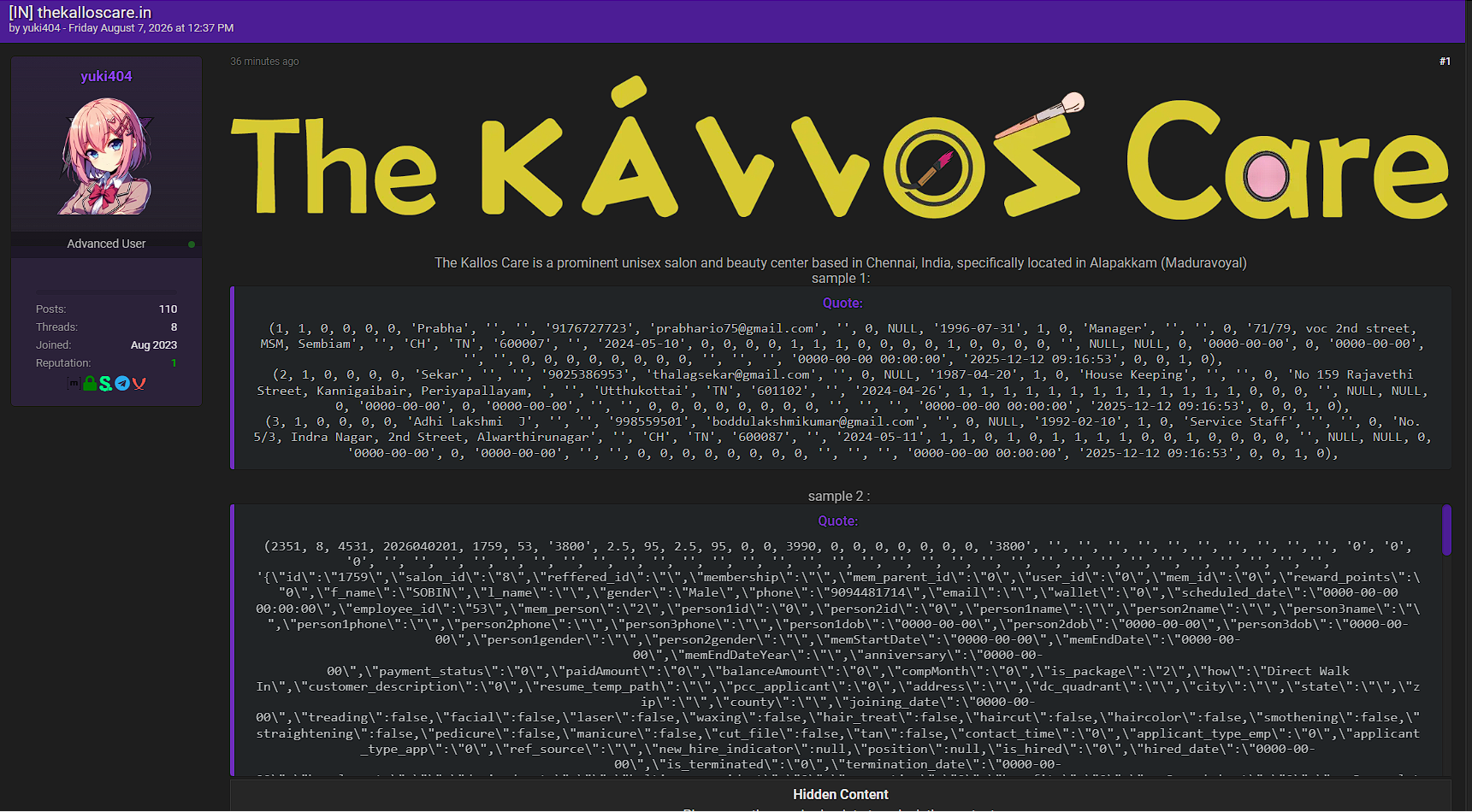 Alleged Data Leak of The Kallos Care