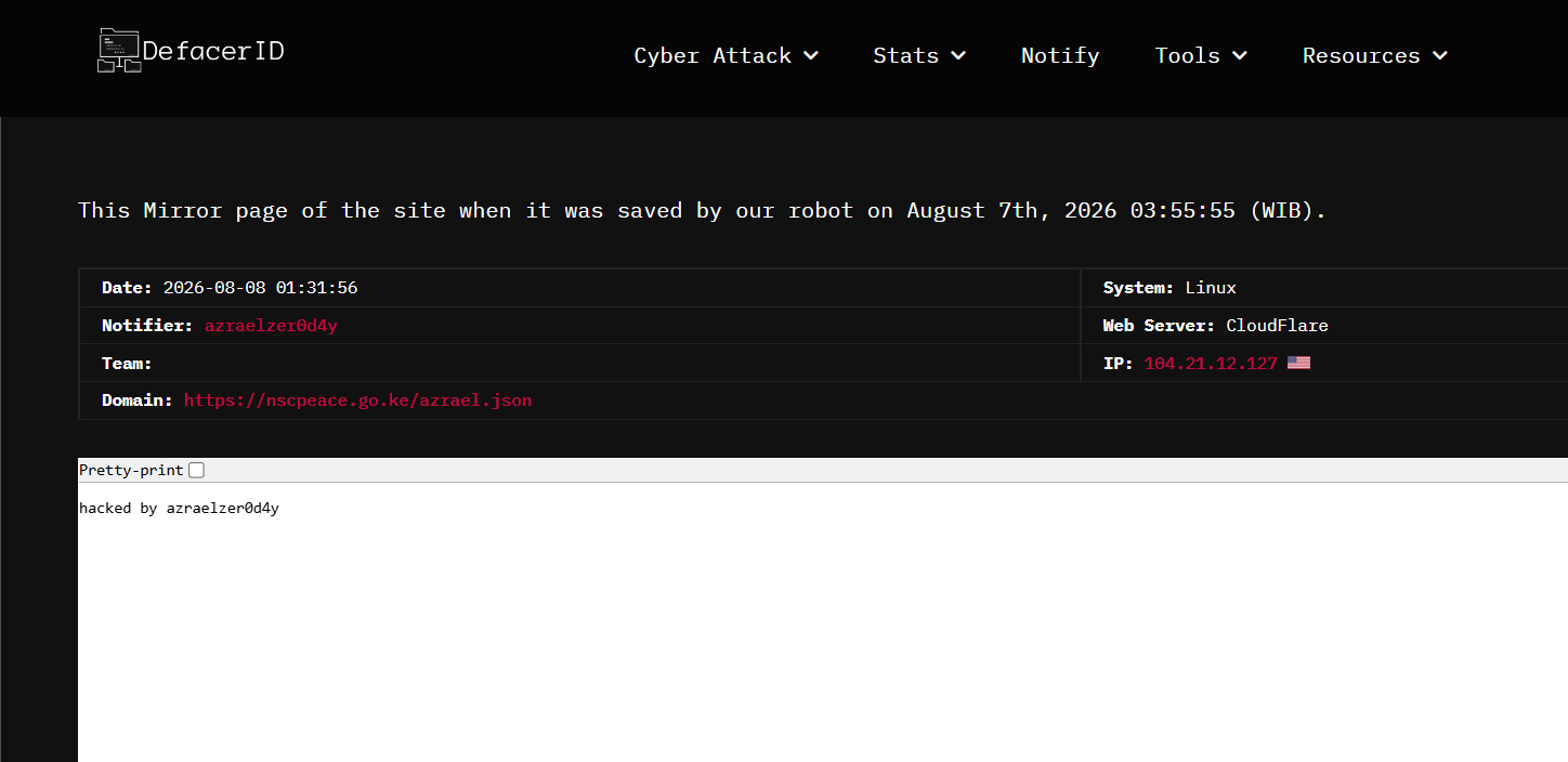 azraelzer0d4y targets the website of NSC Peace