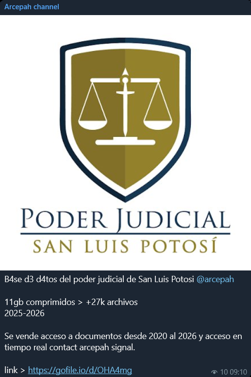 Alleged data leak of the Judicial Branch of the State of San Luis Potosí