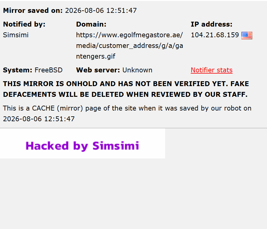 Simsimi targets the website of eGolf Megastore