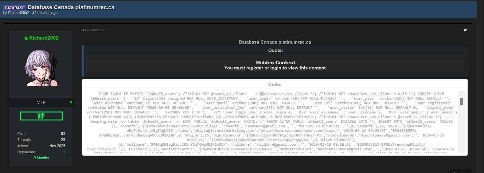 Alleged data breach of Platinum Recruitment
