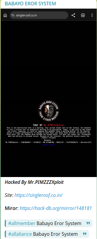 BABAYO EROR SYSTEM targets the website of SingleRoof