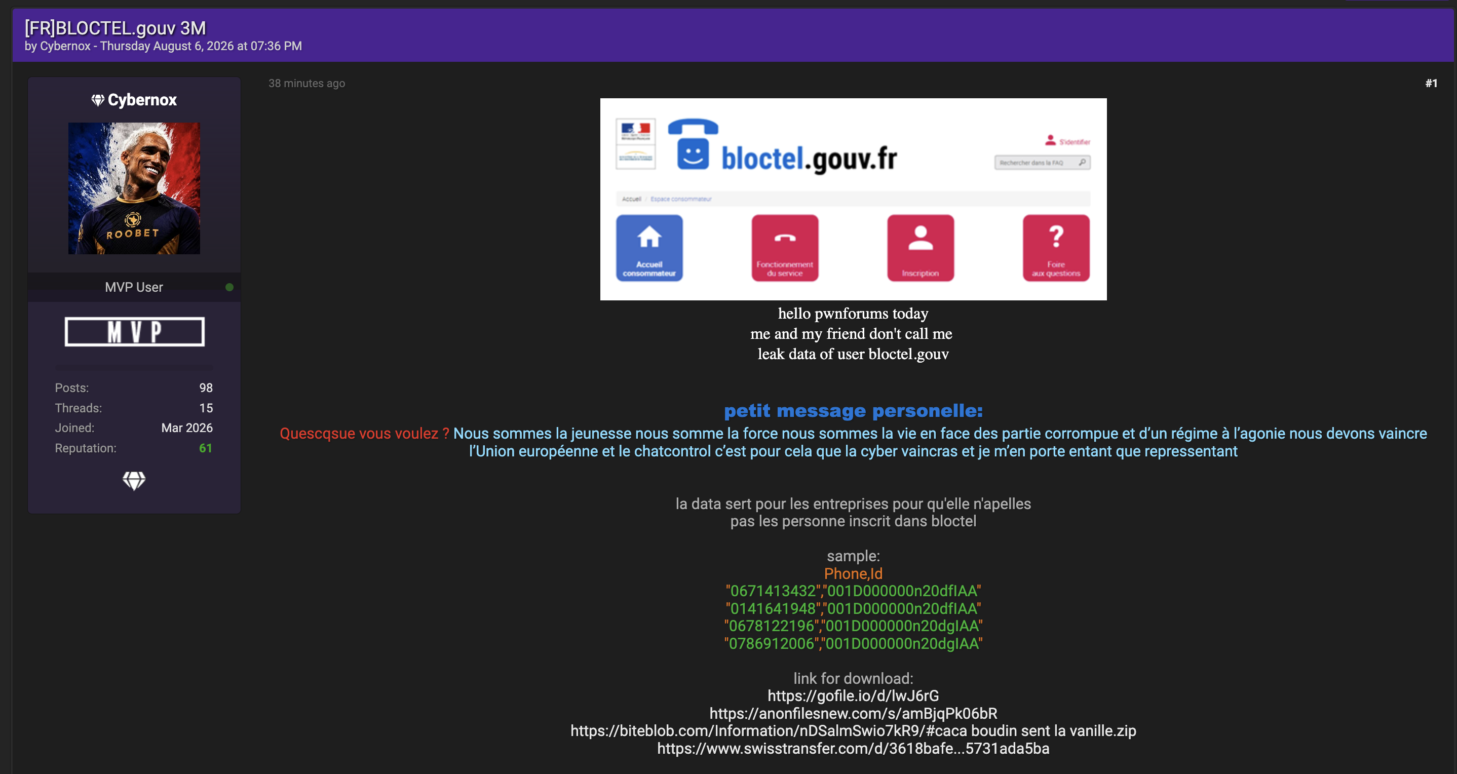 Alleged data breach of Bloctel