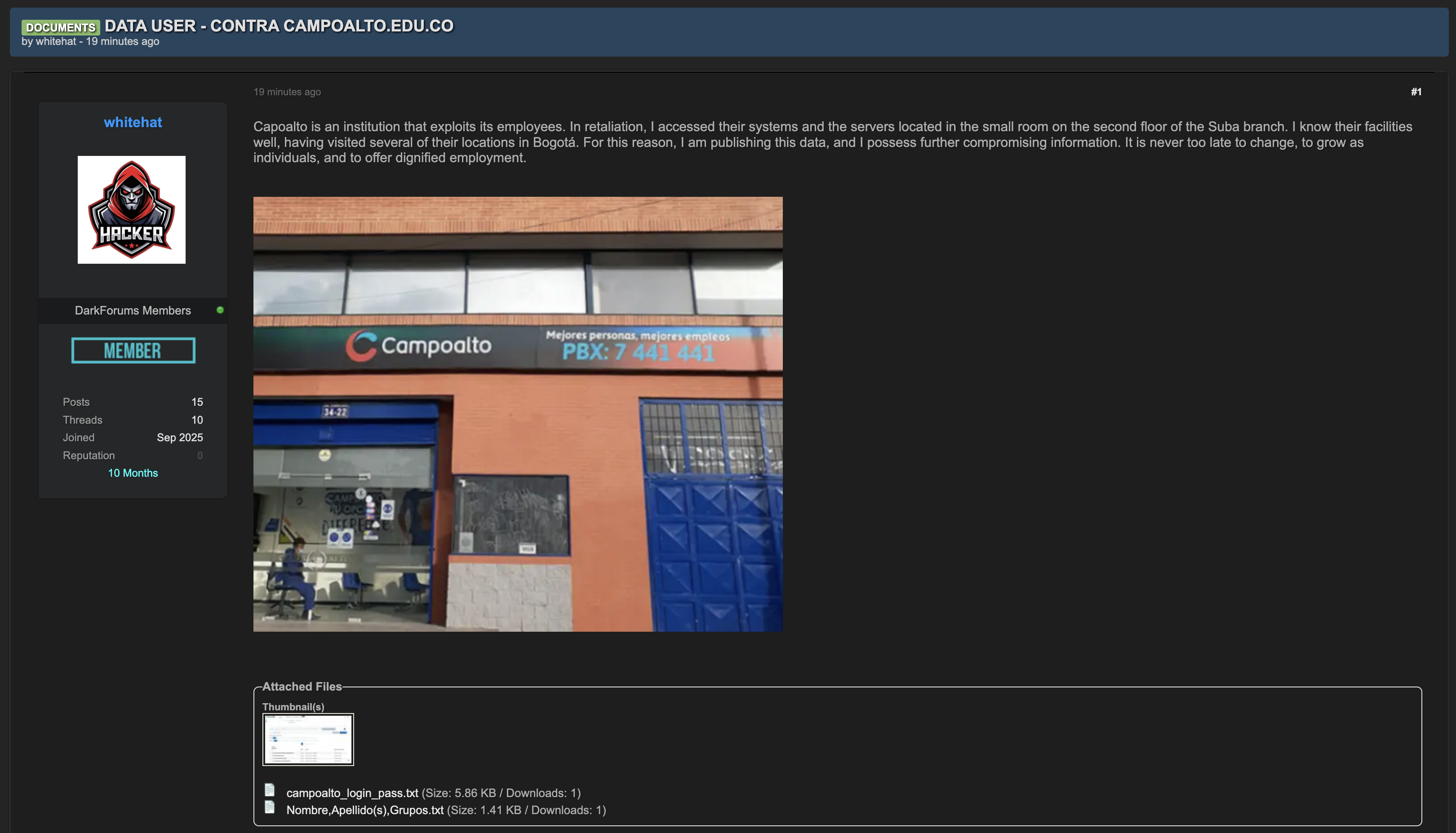 Alleged data breach of Campoalto