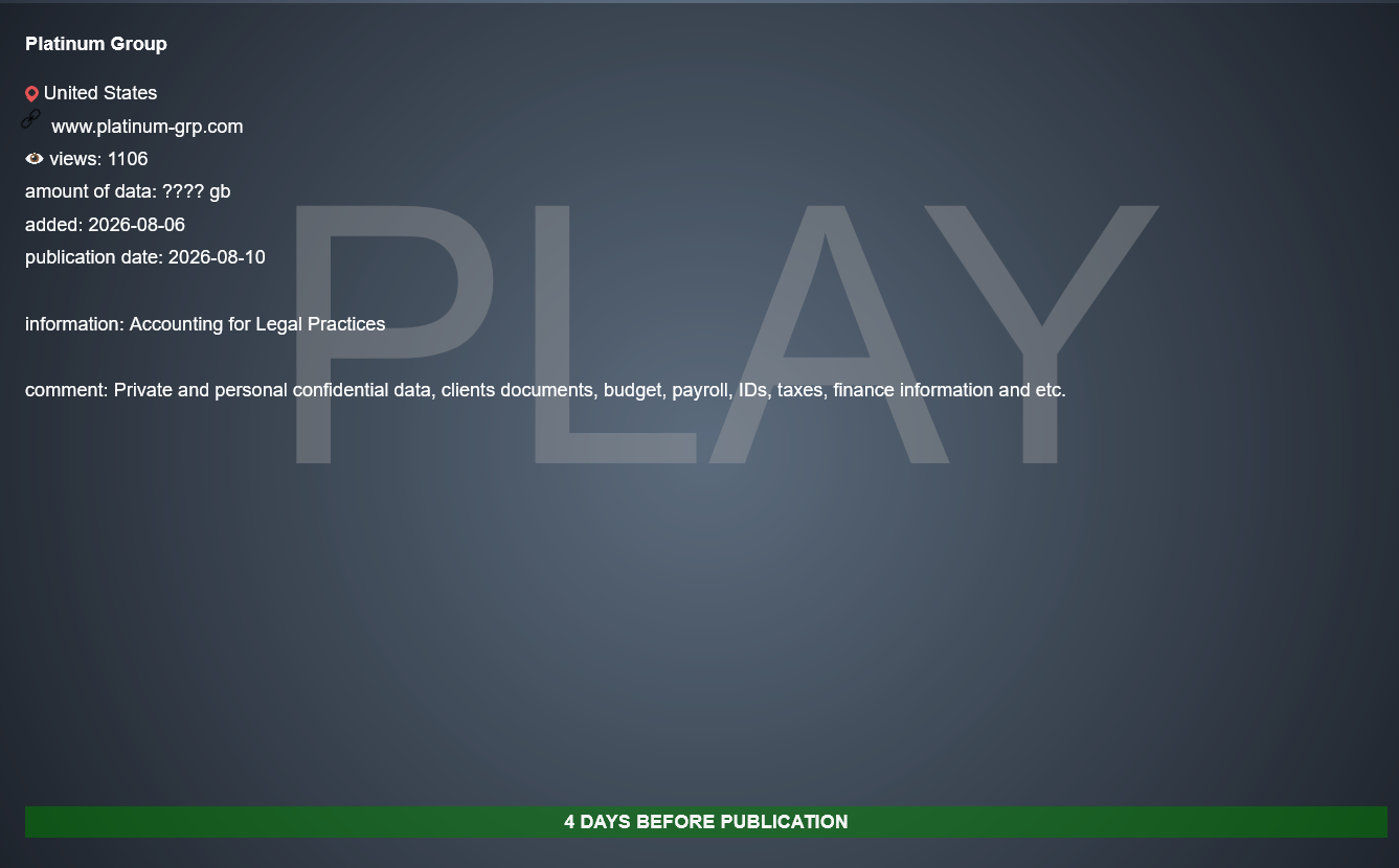 Platinum Group falls victim to PLAY ransomware