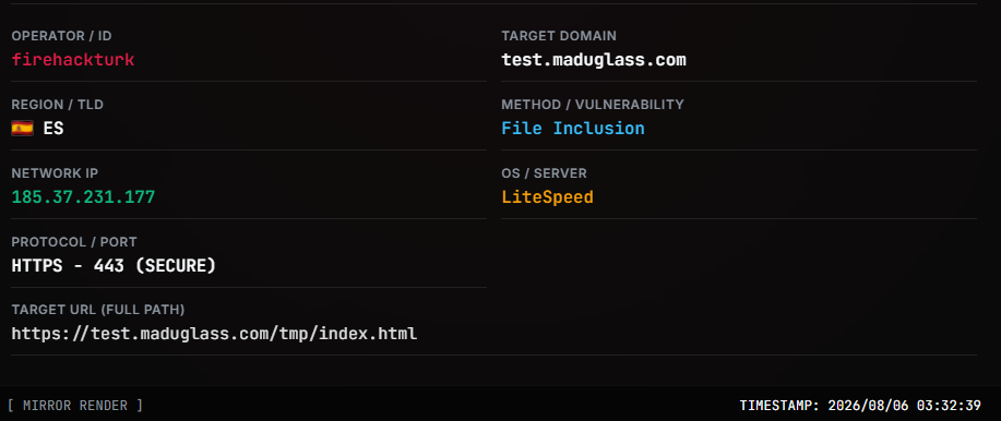 firehackturk targets the website of Madu Glass