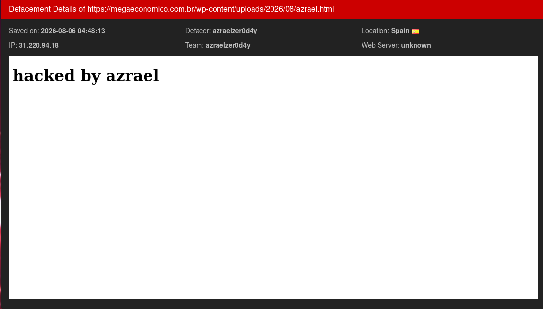 azraelzer0d4y targets the website of Mega Econômico