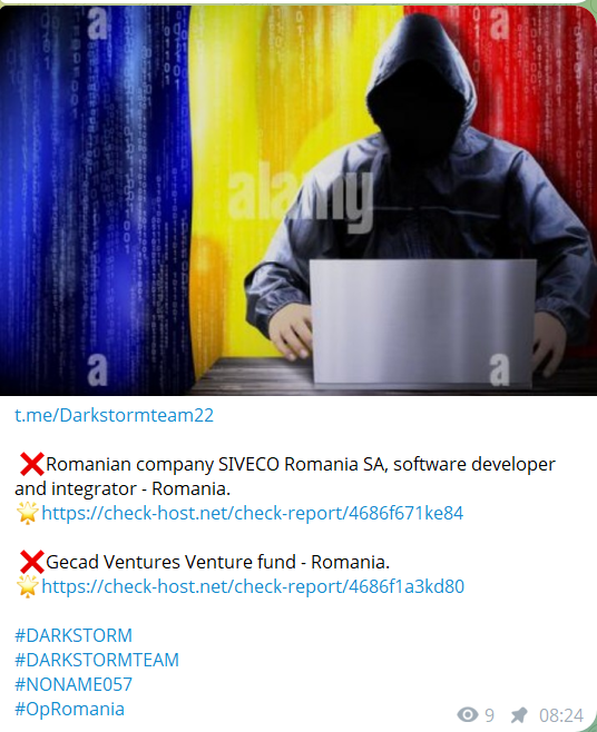 Dark storm team targets the website of SIVECO Romania