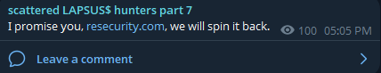 分散的LAPSUS$猎人7.0声称目标是重新安全