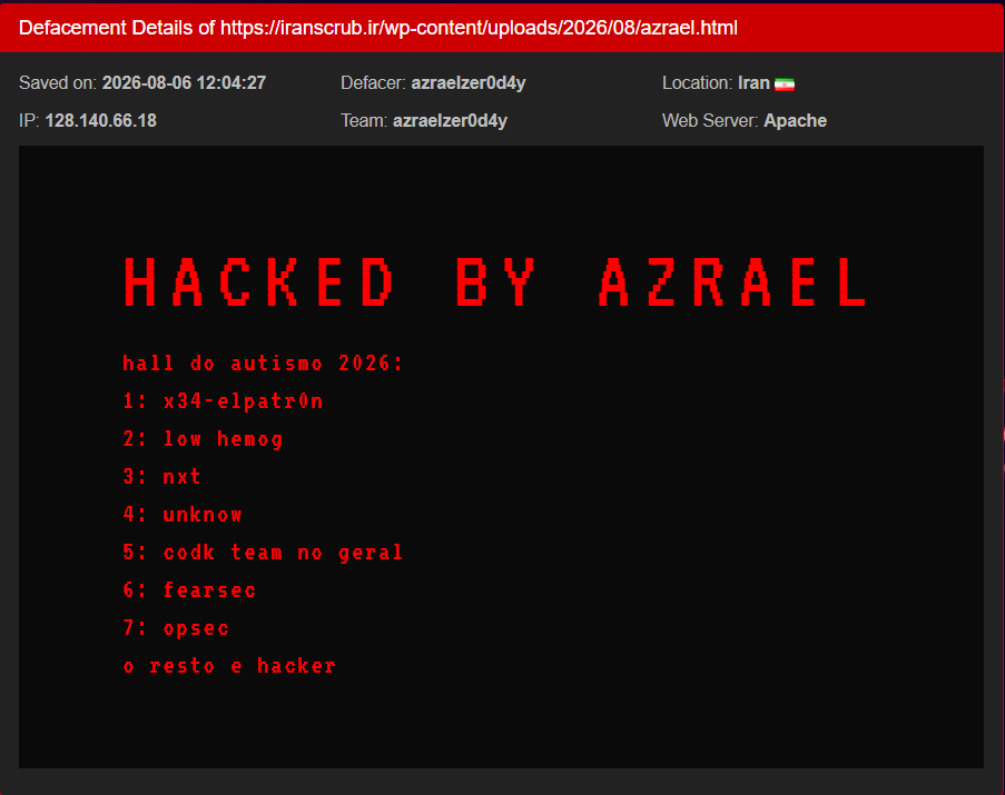 azraelzer0d4y targets the website of Iran Scrubs