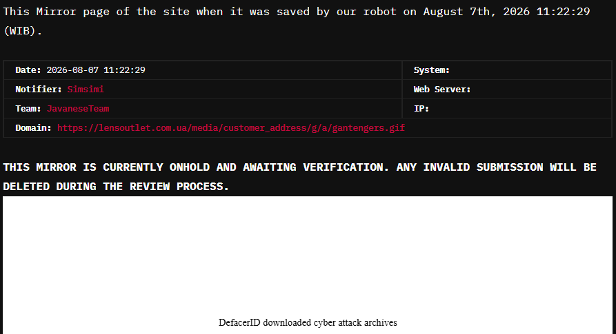 JavaneseTeam targets the website of Lens Outlet