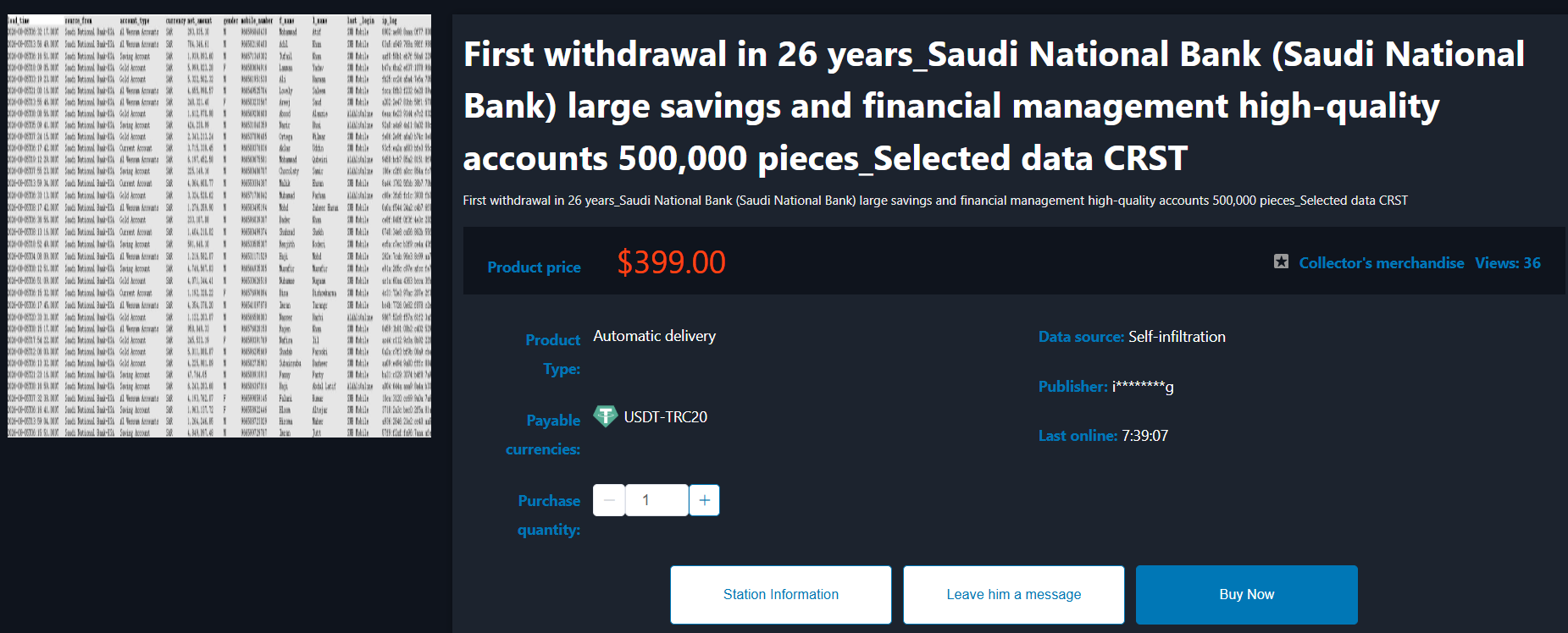 Alleged sale of Saudi National Bank Account Data