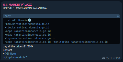 Alleged Unauthorized Access to Multiple Websites of Badan Karantina Indonesia.