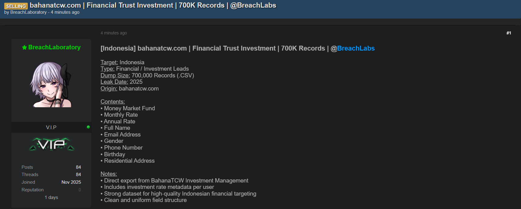 Bahana TCW Investment Management涉嫌出售数据