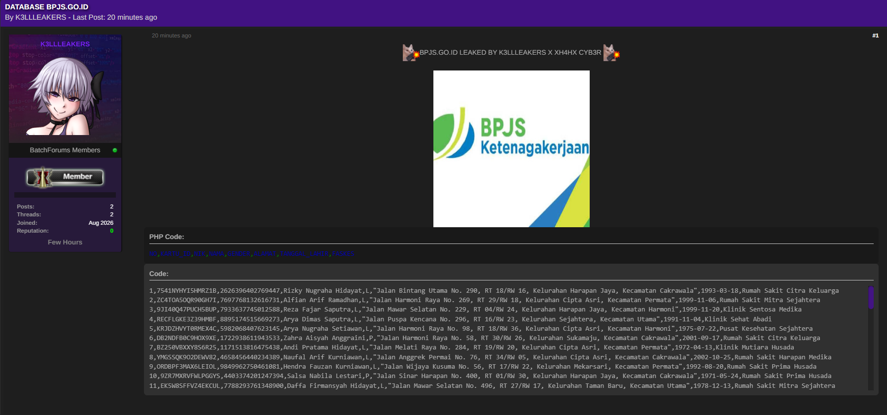 Alleged Data breach of BPJS Ketenagakerjaan