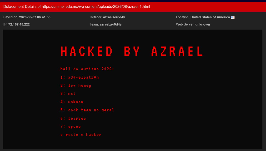 azraelzer0d4y targets the website of Universidad Metro Latinoamericana