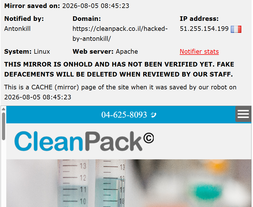 Antonkill targets the website of CleanPack
