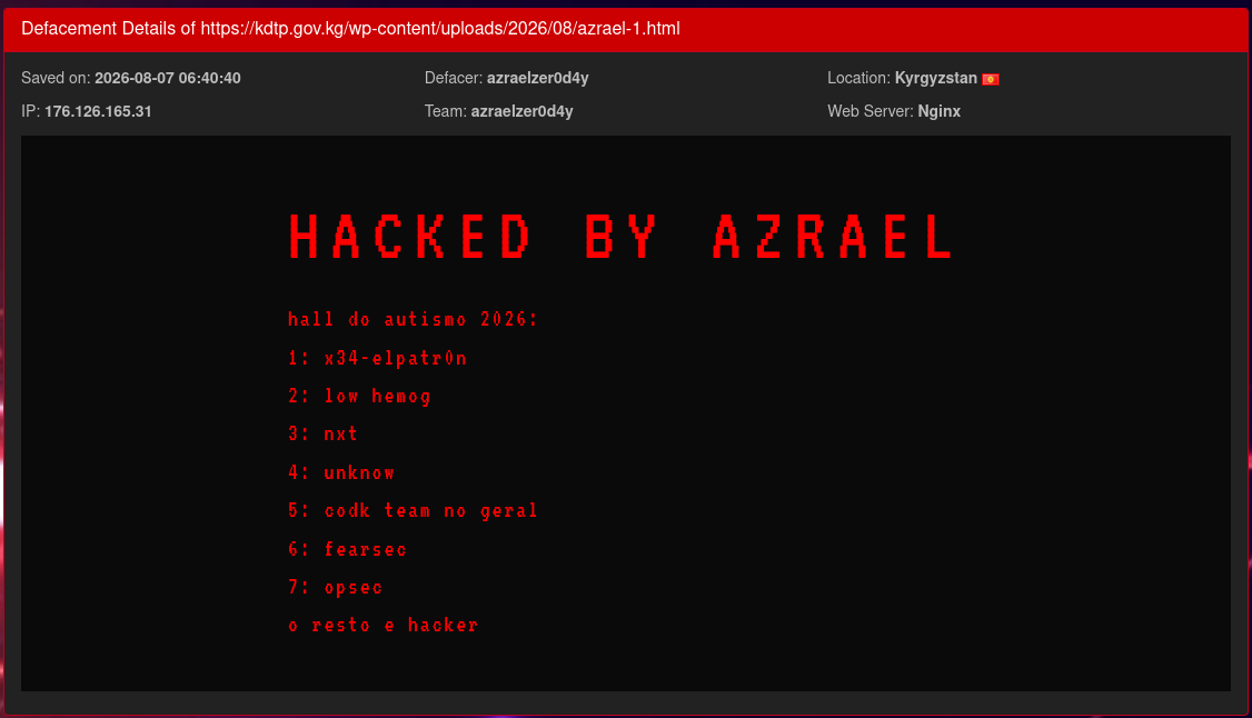 azraelzer0d4y targets the website of Kyrgyzjoltransdolboor