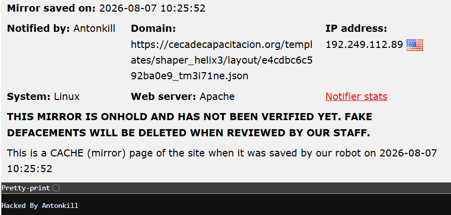 Antonkill targets the website of CECADE – Centro de Capacitación para el Desarrollo
