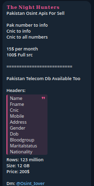 Alleged data leak of Pakistan Telecom Database