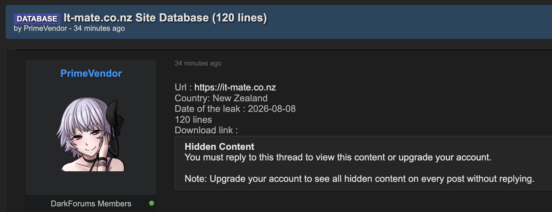 Alleged data breach of IT Mate