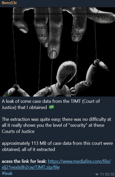 Alleged data breach of Court of Justice of Mato Grosso