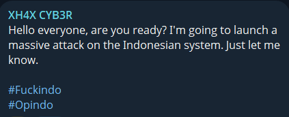 XH4X CYB3R claims to target Indonesia
