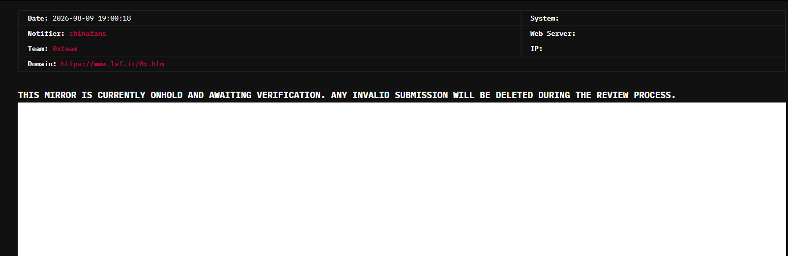 0xteam targets the website of Iran LSF Center