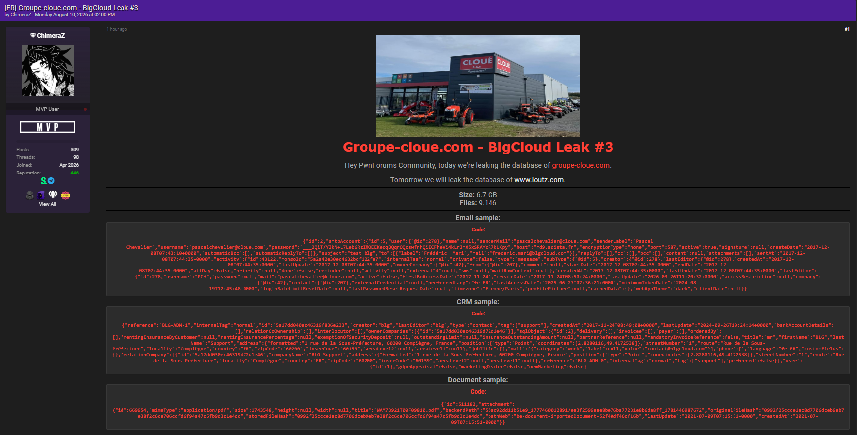 Alleged data breach of Groupe Cloué