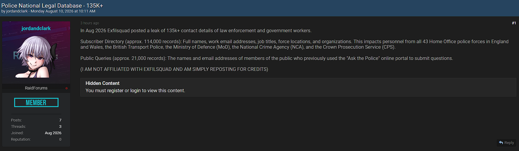 Alleged Leak of UK Police and Government Database
