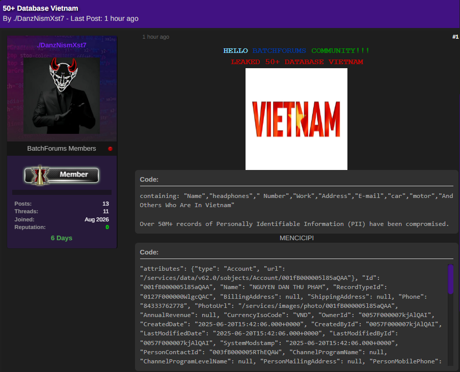 Alleged leak of multiple databases from Vietnam