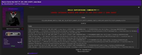 Alleged Leak of Inactive Railway Station Database in Indonesia