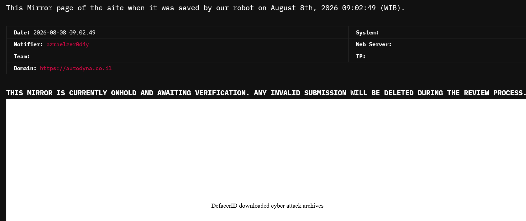 azraelzer0d4y targets the website of Autodyna
