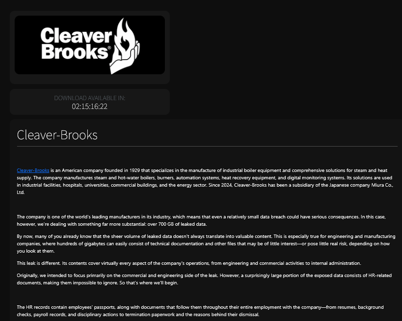 Cleaver-Brooks falls victim to ANUBIS ransomware