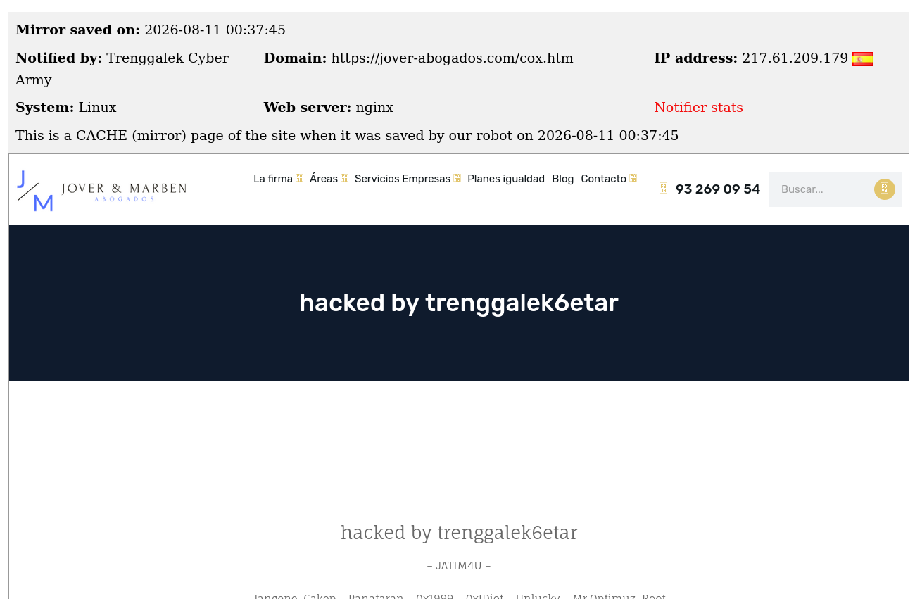 Trenggalek Cyber Army targets the website of Jover & Marben Abogados