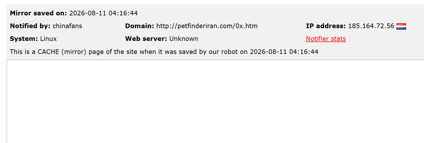 chinafans targets the website of Pet Finder Iran