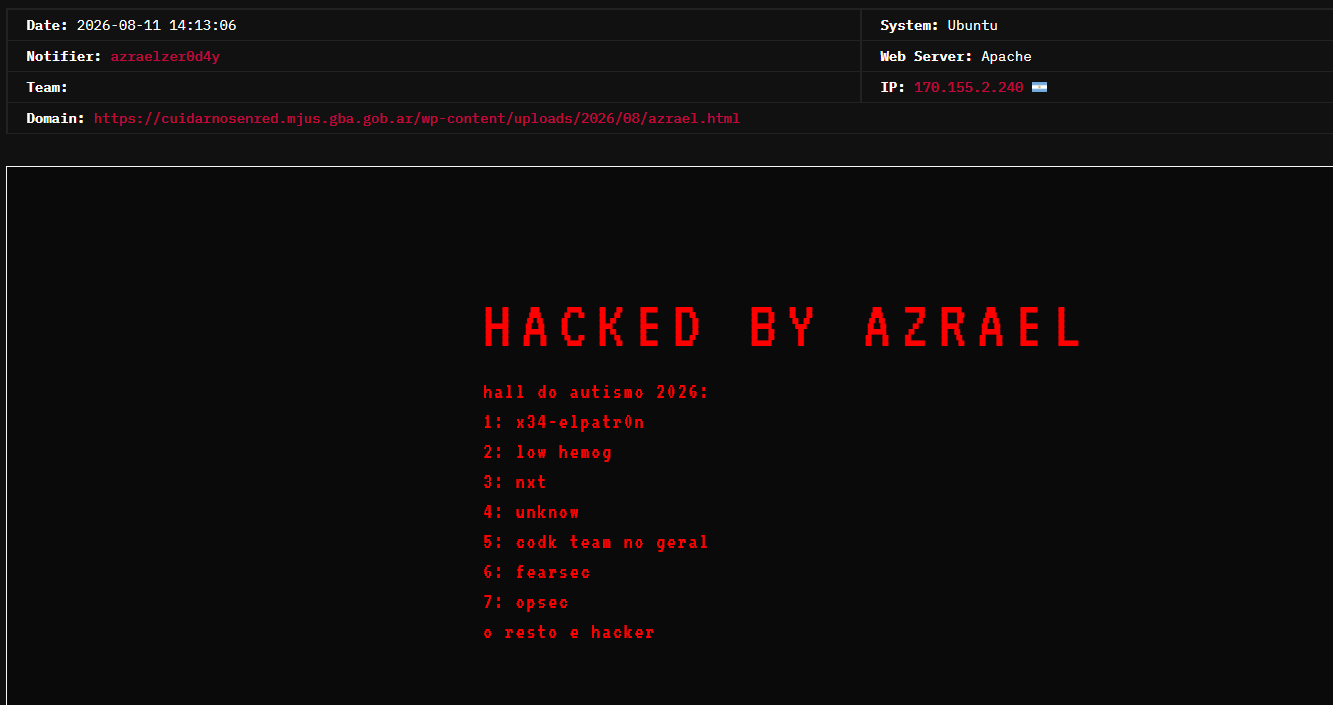 azraelzer0d4y targets the website of Cuidarnos en Red – Gobierno de la Provincia de Buenos Aires