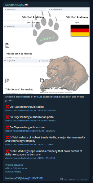 NoName057(16) targets the website of Hubert Burda Media
