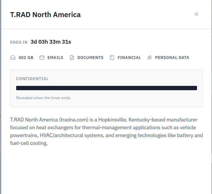 T.RAD North America, Inc. Falls Victim to Wallstreet Ransomware