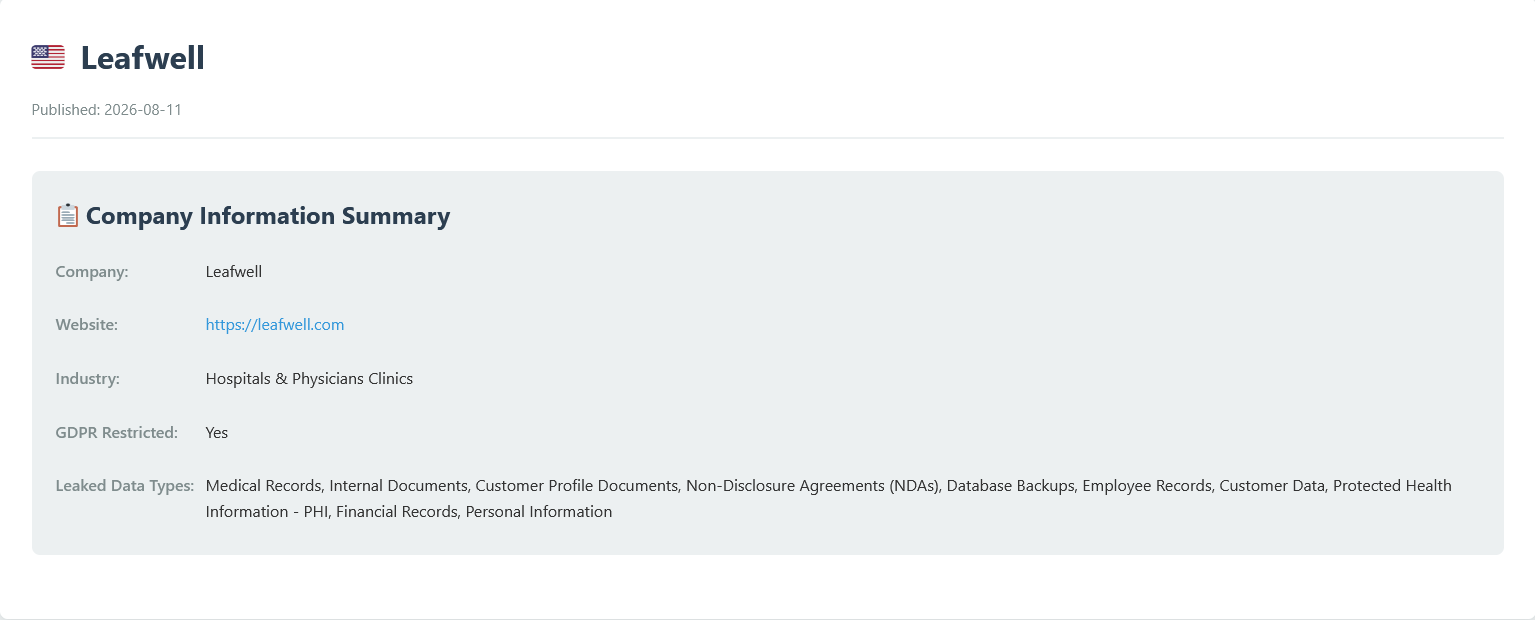 Leafwell falls victim to Dire Wolf Ransomware