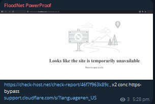 FloodNet PowerProof targets the website of Cloudflare