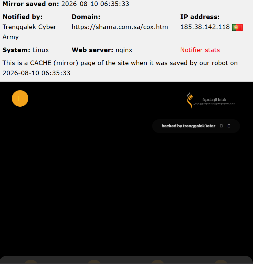 Trenggalek Cyber Army targets the website of Shama Media