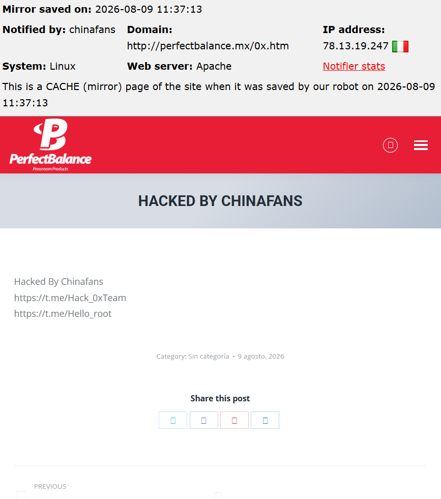 chinafans targets the website of Perfect Balance Pressroom Products