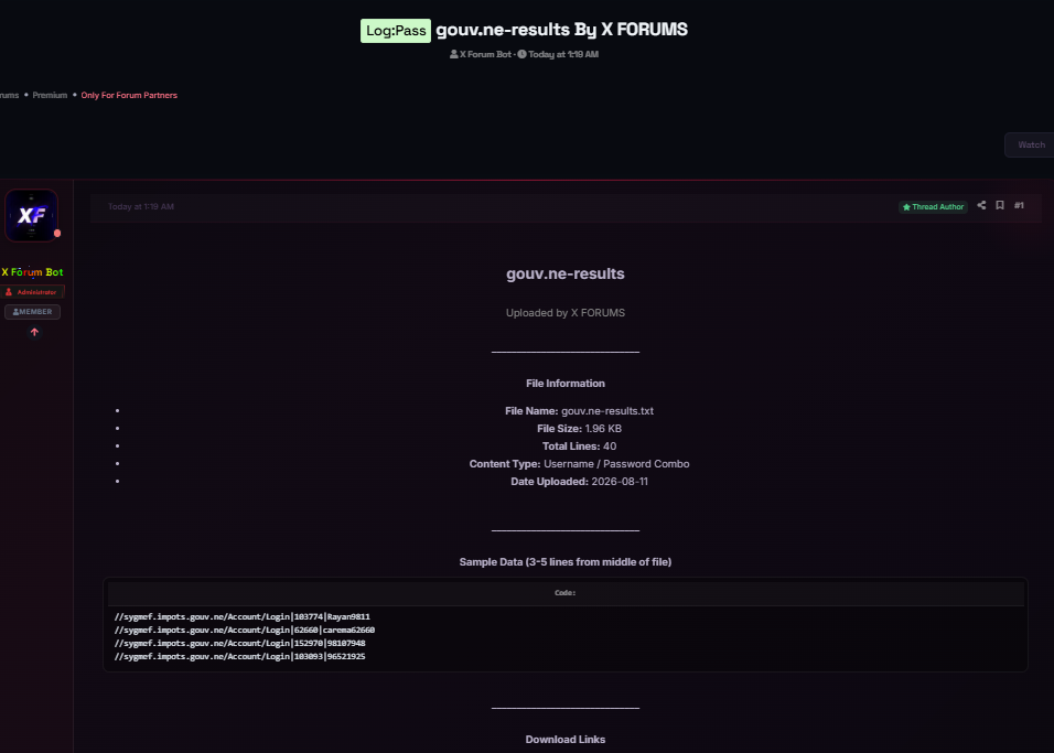 Alleged leak of Portail Officiel du Gouvernement Combo list